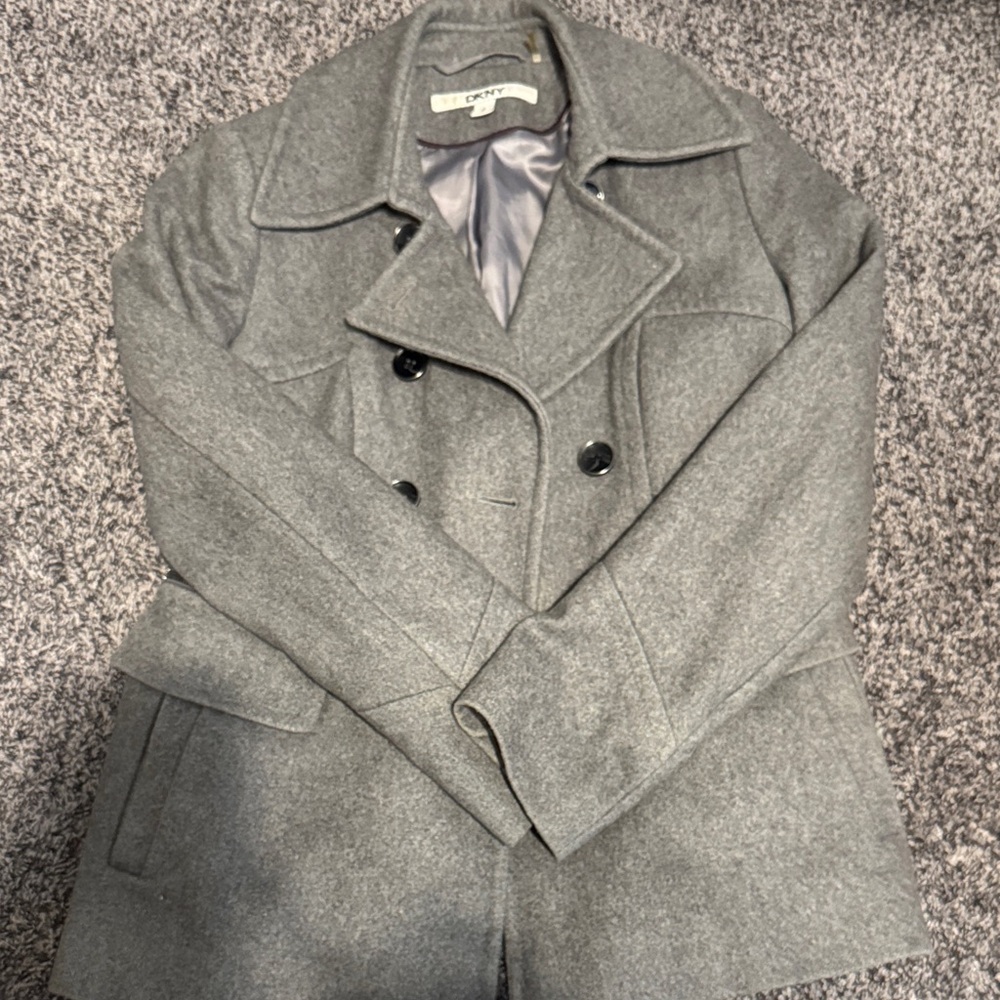 DKNY Gray Peacoat with Black Buttons